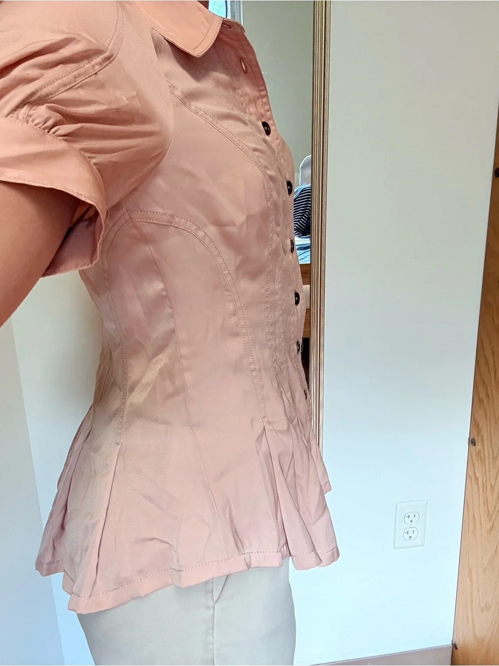 Anthropologie Blush Pink Button-Down Peplum Shirt - Picture 7 of 9